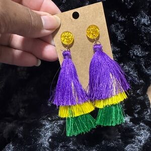 Purple and Green Tassel Mardi Gras Earrings